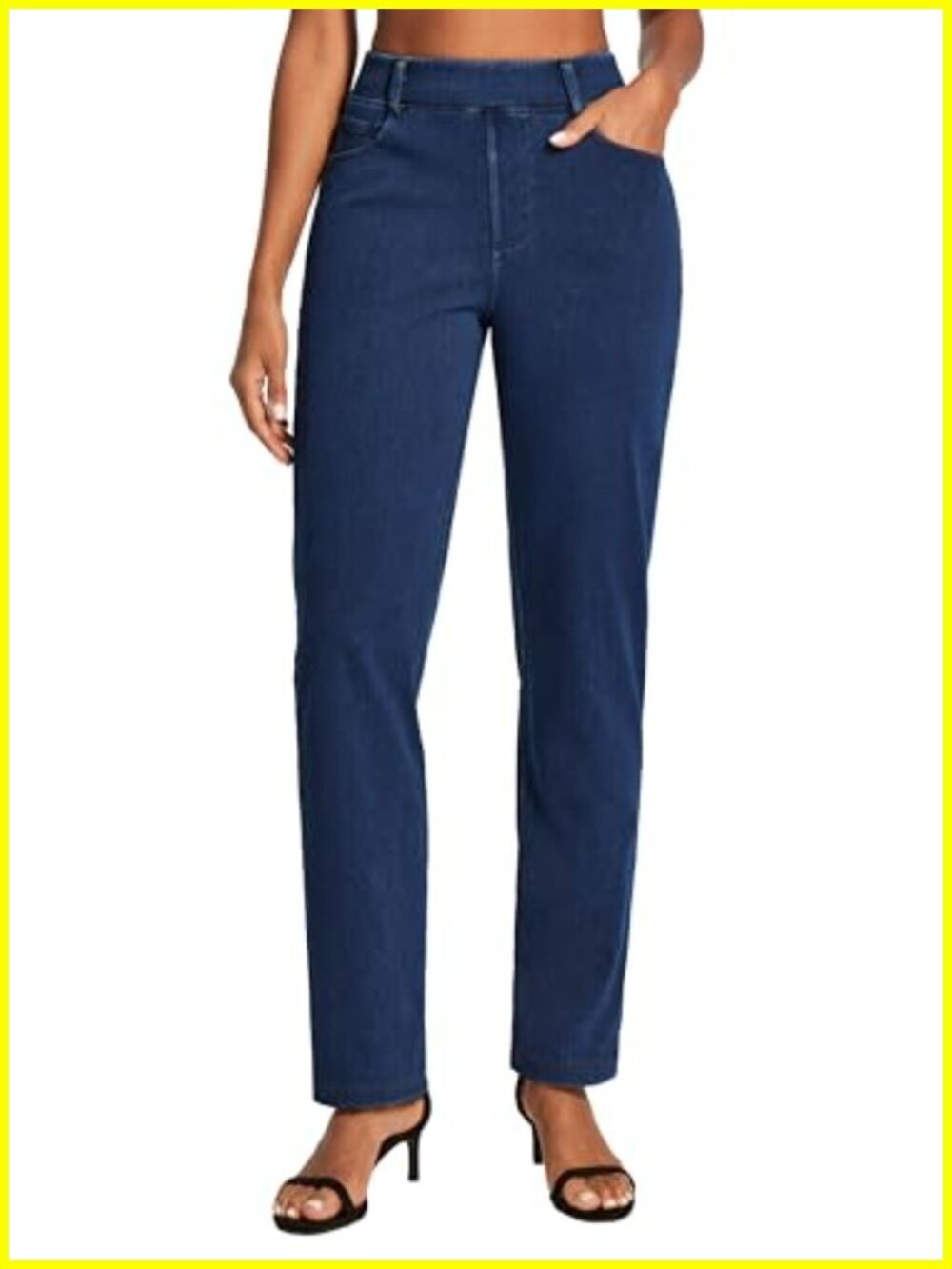 Stretchy Straight Leg Jeans Women Pull On High Waisted Tummy Control Denim